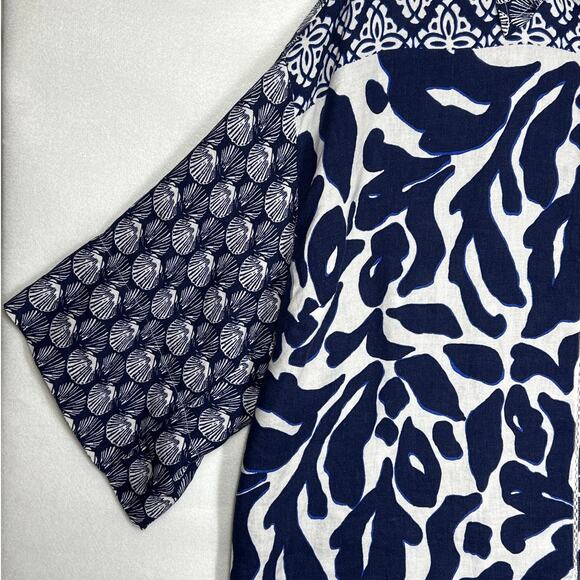 By Anthropologie Printed Linen Blend Buttondown Shirt Top Sz 2X Beach Nautical - Picture 5 of 14